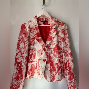 Red & White Printed Women's Blazer Jacket
